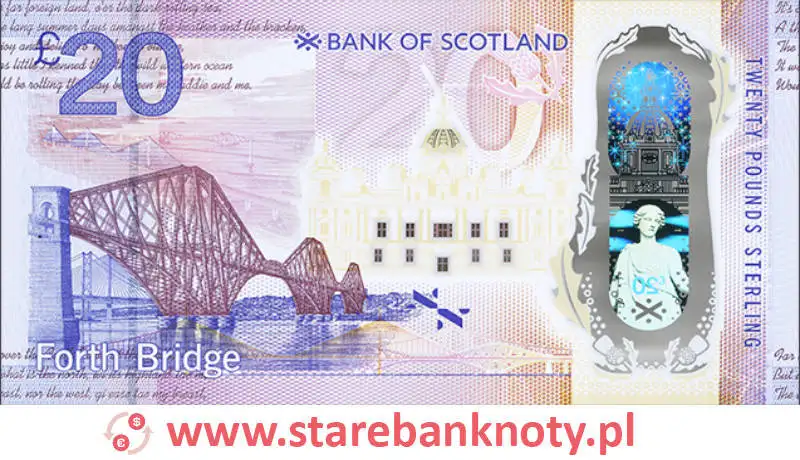 widok banknotu 20 funtów szkockich rewers seria : The Bridges